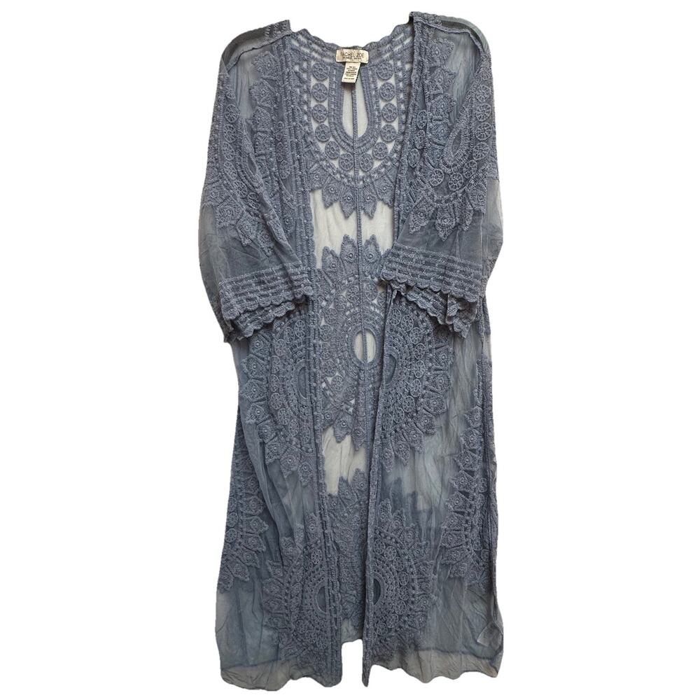 Rachel Zoe Women’s Sheer Embroidered Lace Open Front Long Kimono Cover Up Boho